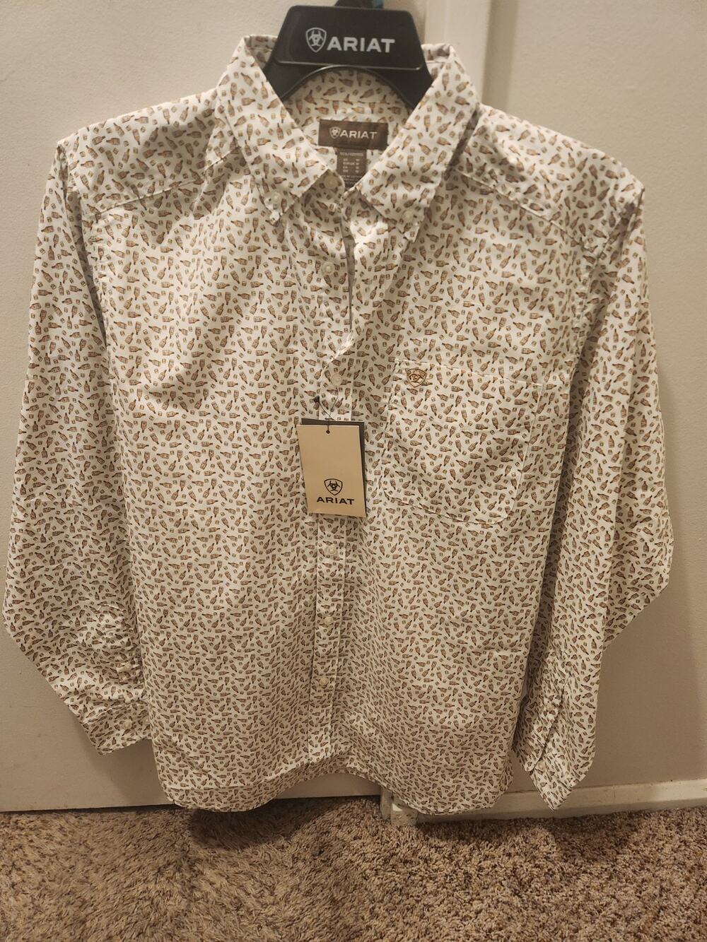 Ariat® Men's S/S White/Whiskey Print Pancho Classic Fit Button Shirt